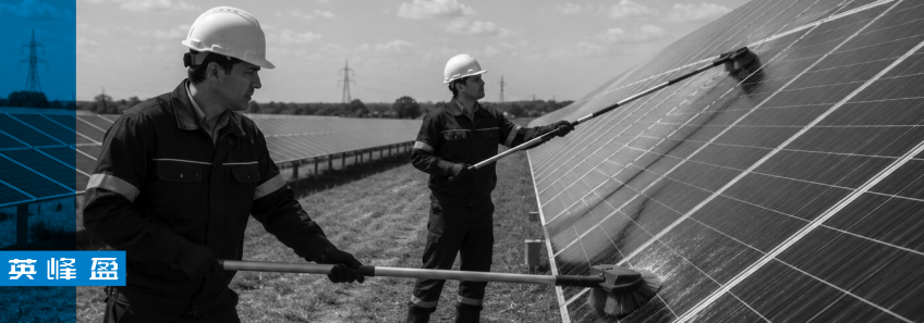 Solar panel cleaning operation at a utility-scale plant
